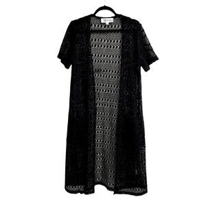 Lisa KLINE Black Open Short Sleeve Cardigan Duster Swimwear Kimono Coverup L
